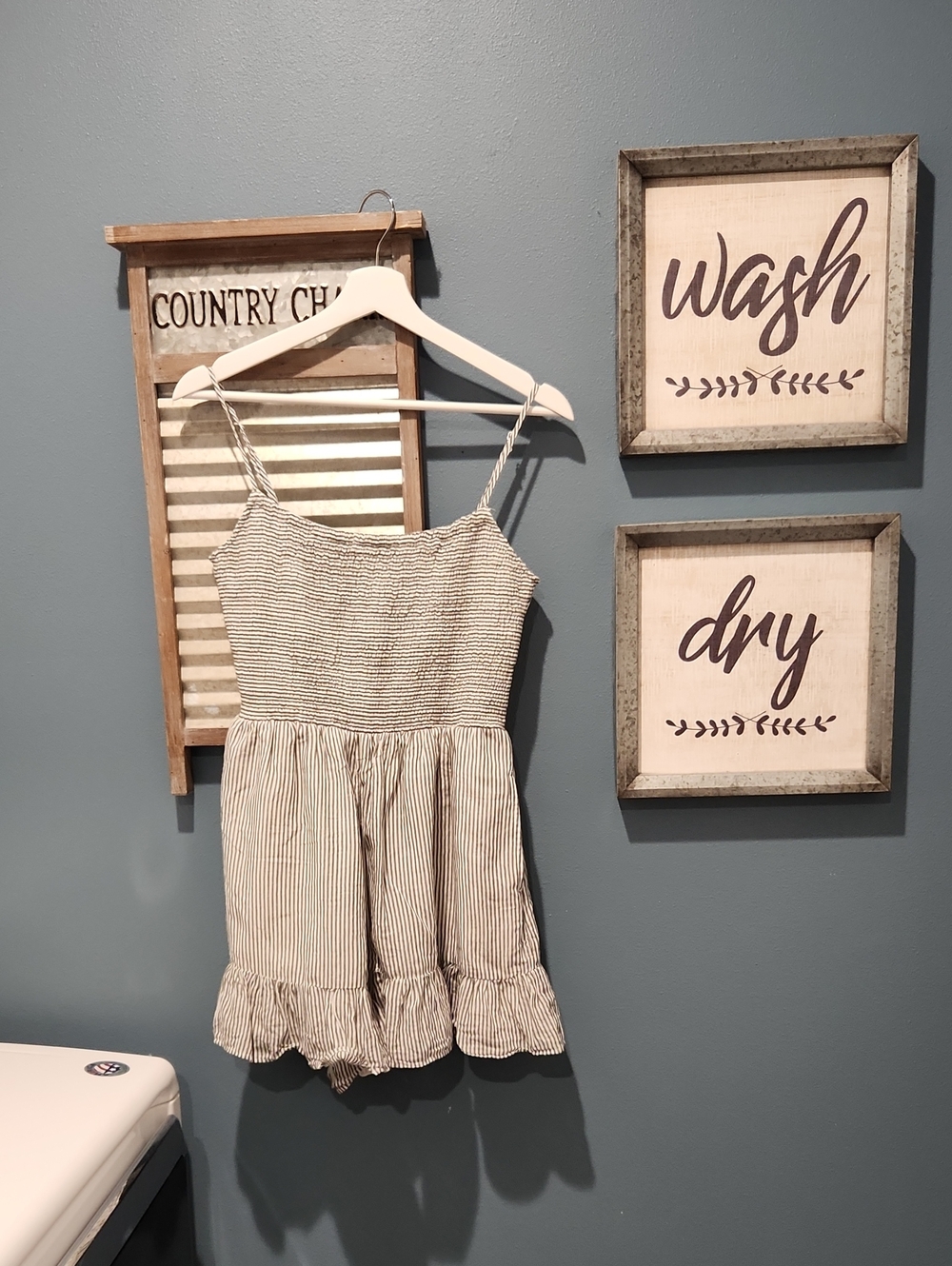 American Eagle Outfitters Cream and Black Striped Smocked Sundress
